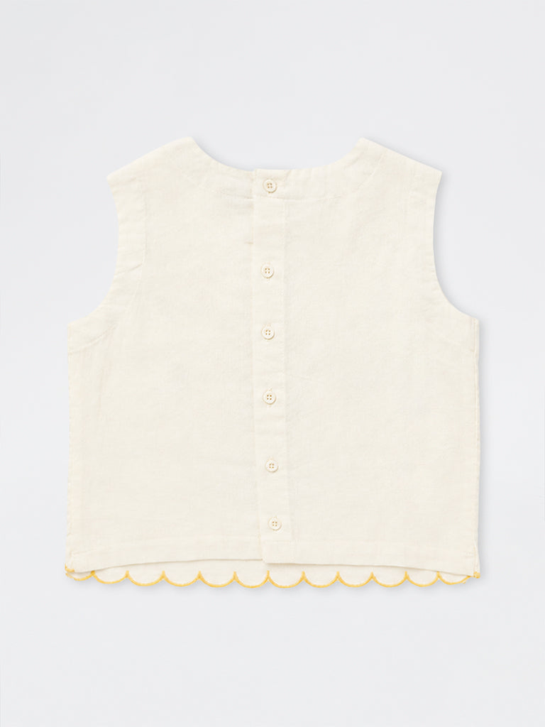 Utsa Kids Girls White Floral Embroidered Cotton-Blend Top - (8-14 yrs)