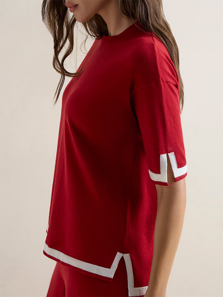 Wunderlove Red Contrast-Detail Top