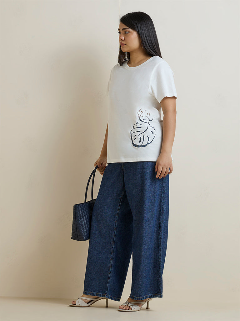 Gia White Botanical Print Cotton T-Shirt
