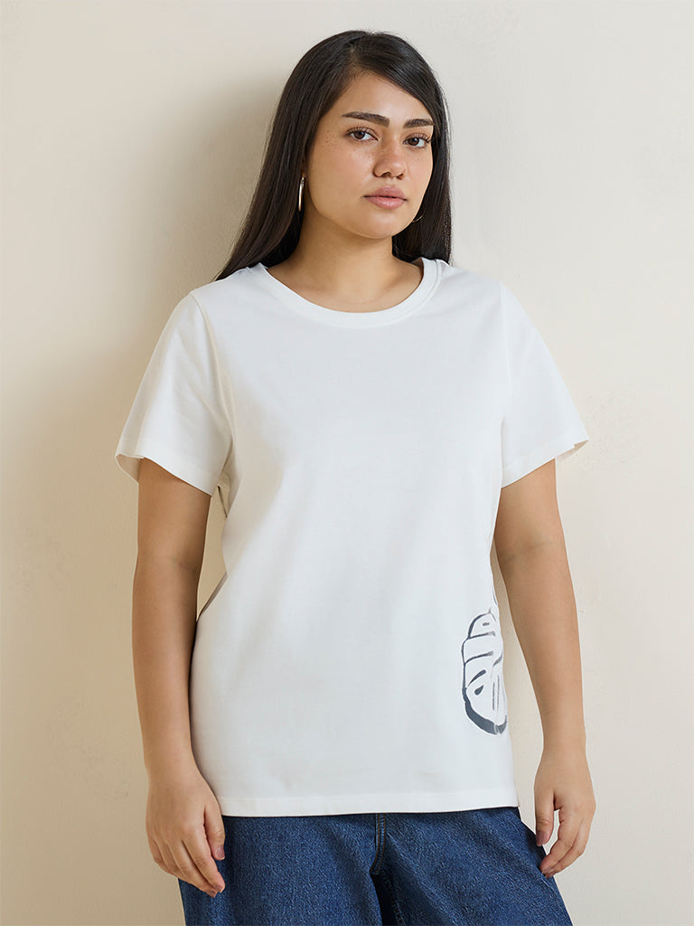 Gia White Botanical Print Cotton T-Shirt