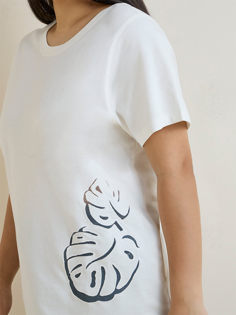 Gia White Botanical Print Cotton T-Shirt