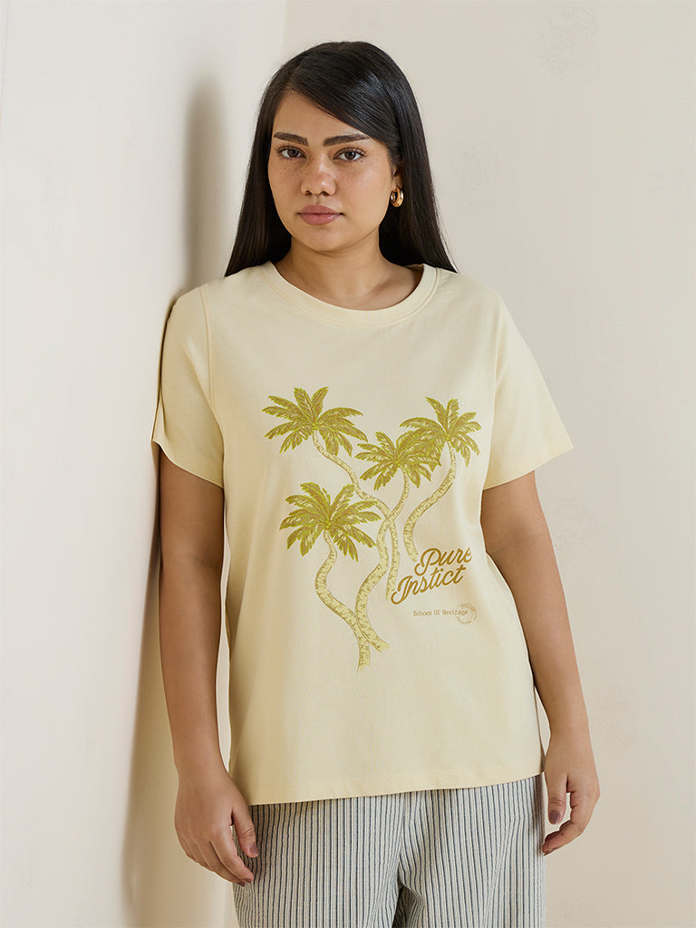 Gia Yellow Tropical-Inspired Cotton T-Shirt
