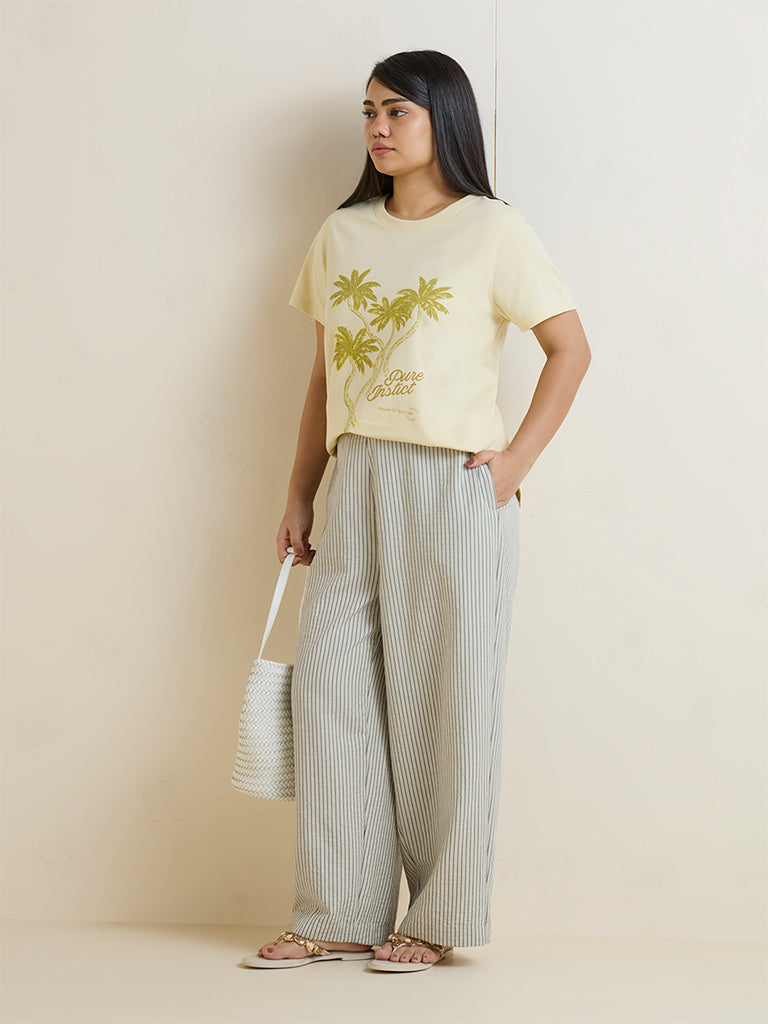 Gia Yellow Tropical-Inspired Cotton T-Shirt