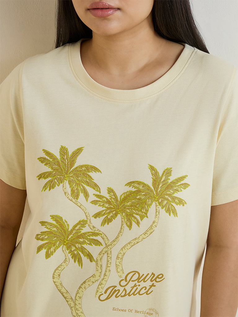Gia Yellow Tropical-Inspired Cotton T-Shirt