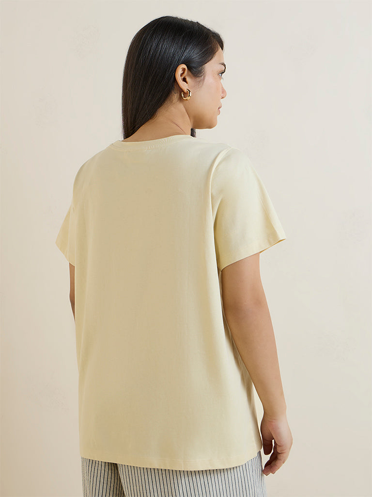 Gia Yellow Tropical-Inspired Cotton T-Shirt