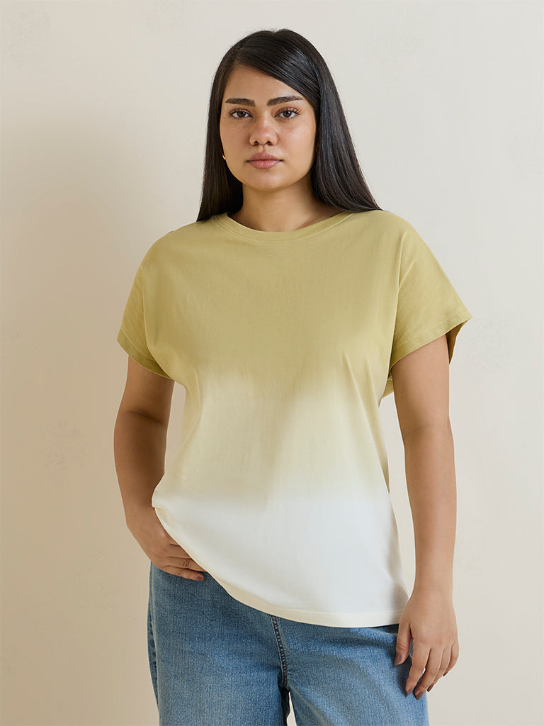 Gia Khaki Ombre-Finish Cotton T-Shirt