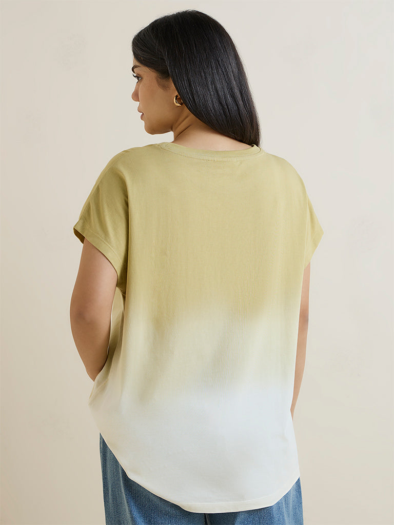 Gia Khaki Ombre-Finish Cotton T-Shirt