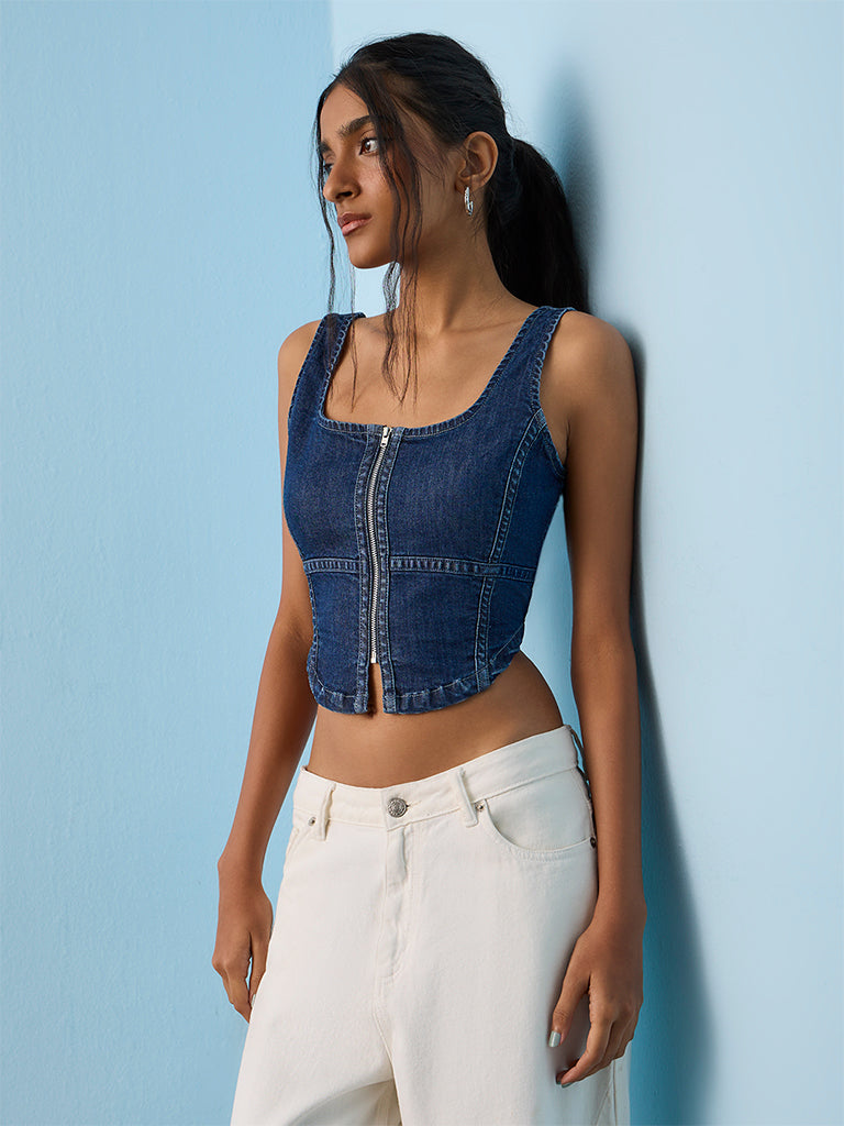Nuon Dark Blue Denim Bustier Top