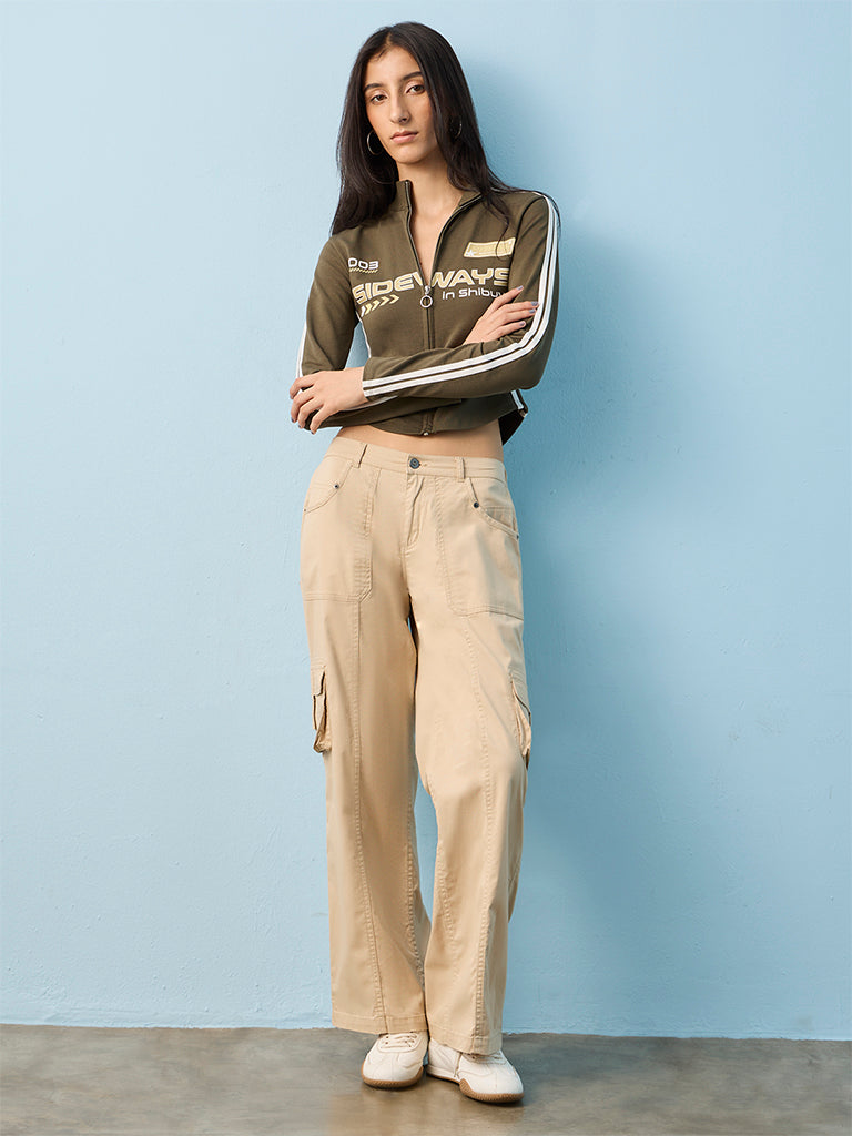 Nuon Beige Mid-Rise Cotton-Blend Cargo Pants