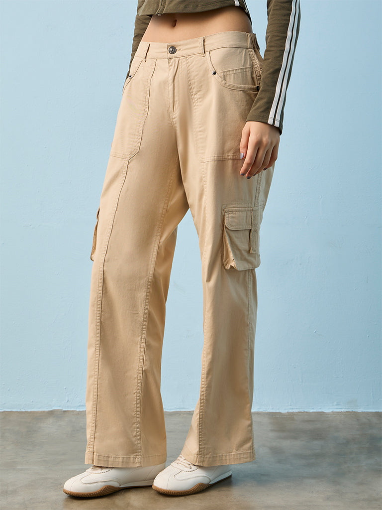 Nuon Beige Mid-Rise Cotton-Blend Cargo Pants