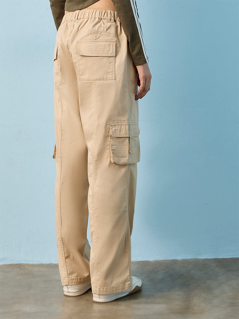 Nuon Beige Mid-Rise Cotton-Blend Cargo Pants