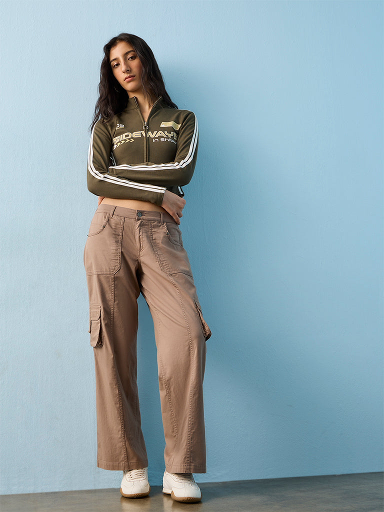 Nuon Taupe High-Rise Cotton-Blend Cargos
