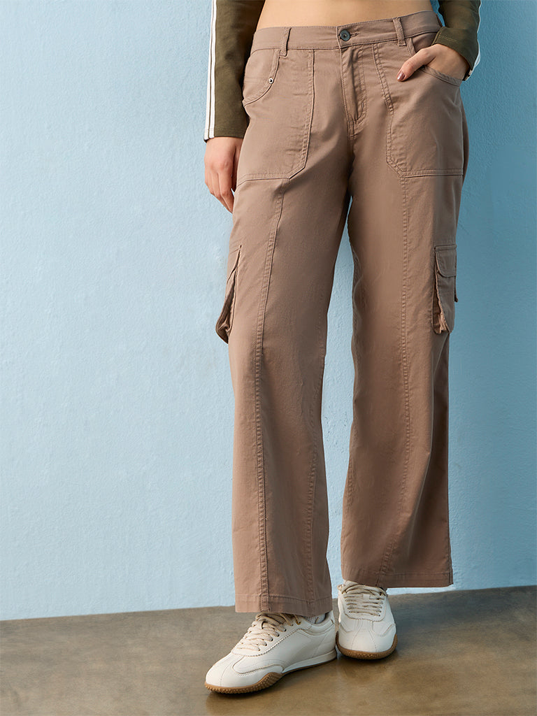 Nuon Taupe High-Rise Cotton-Blend Cargos