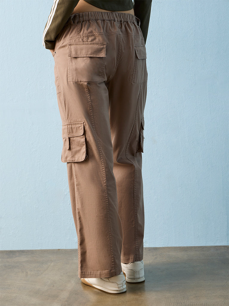 Nuon Taupe High-Rise Cotton-Blend Cargos