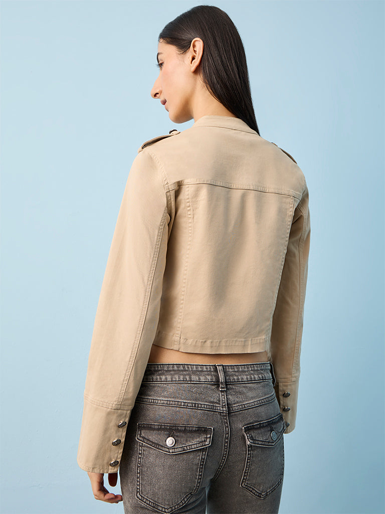 Nuon Beige Military-Inspired Denim Jacket