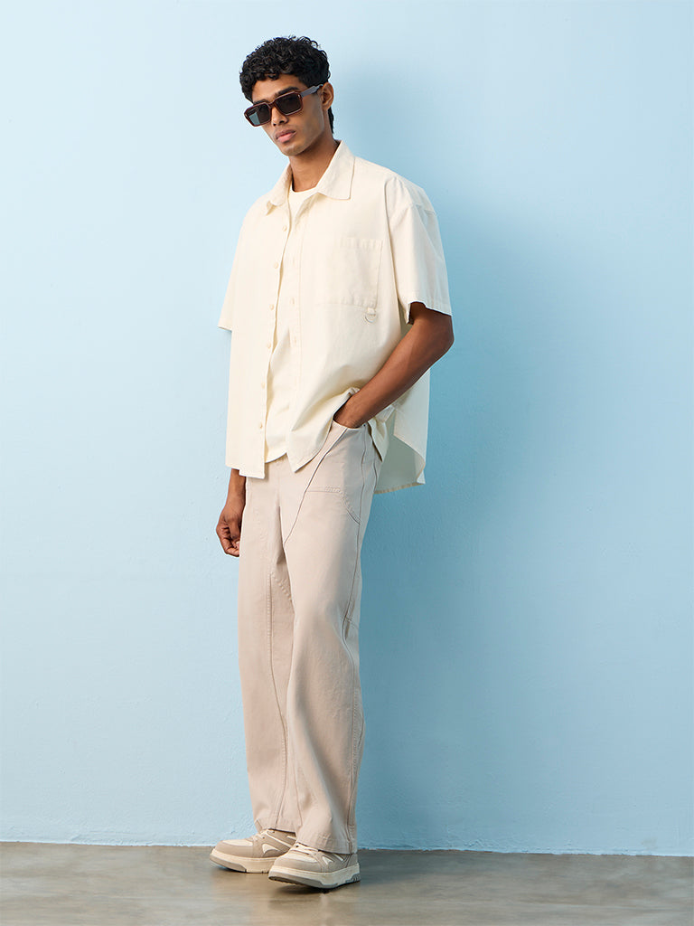 Nuon Off-White Boxy-Fit Cotton Shirt