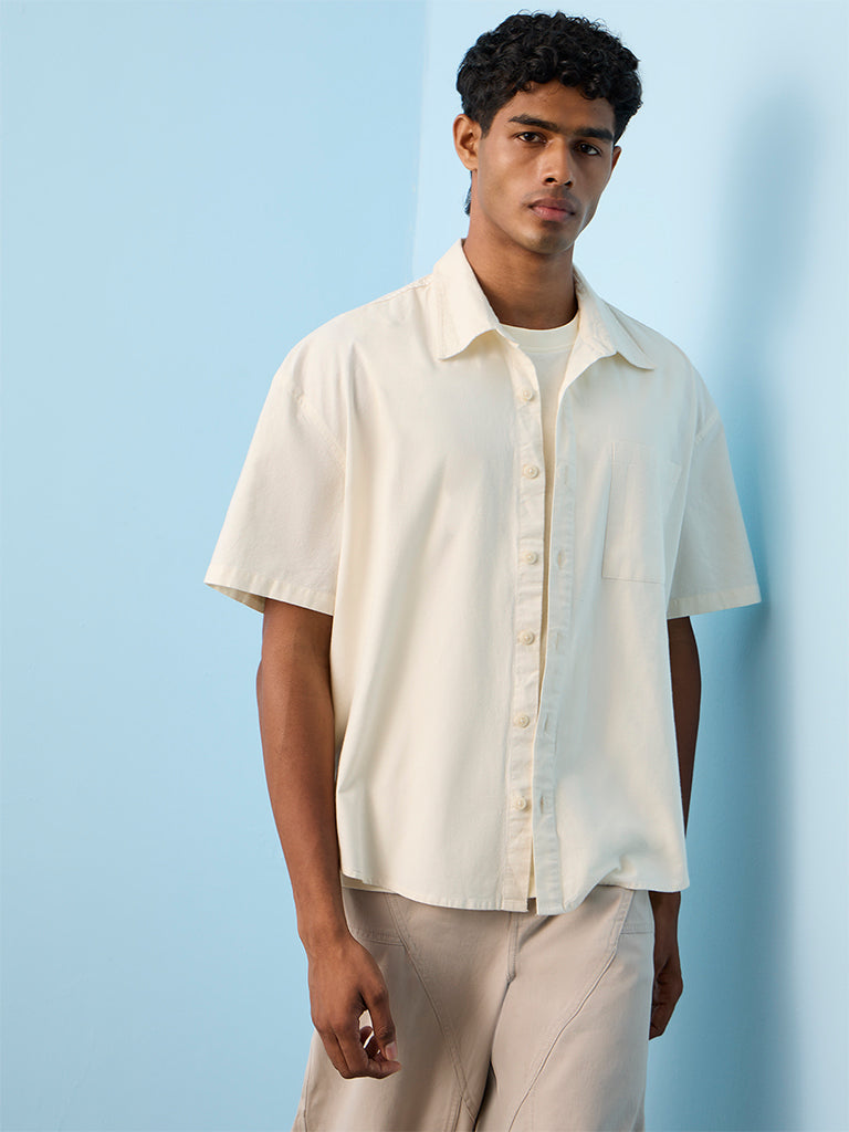 Nuon Off-White Boxy-Fit Cotton Shirt