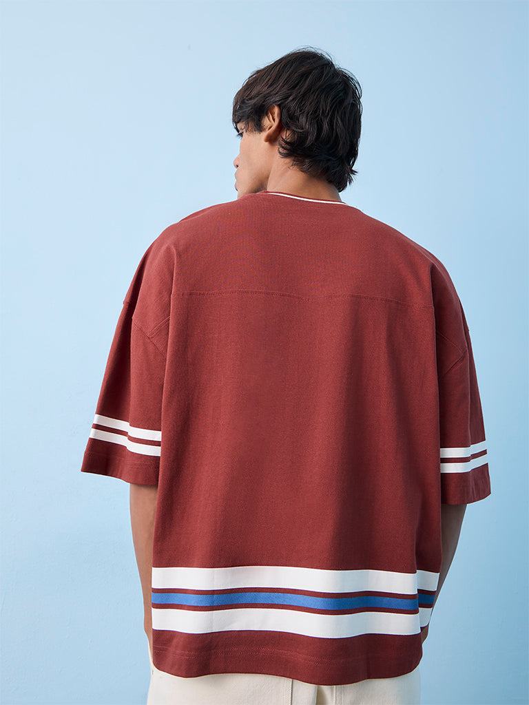 Nuon Red Numerical-Printed Oversized Cotton T-Shirt