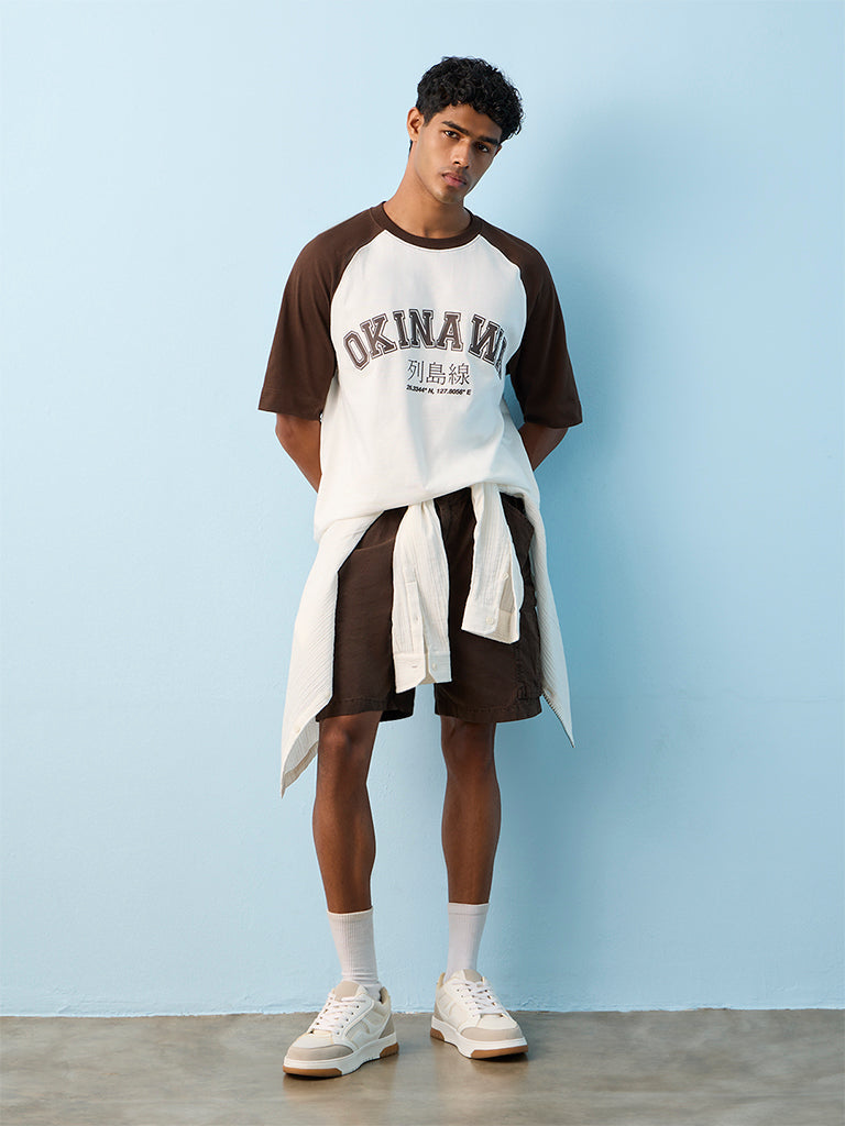 Nuon Off-White Text-Printed Relaxed-Fit Cotton T-Shirt