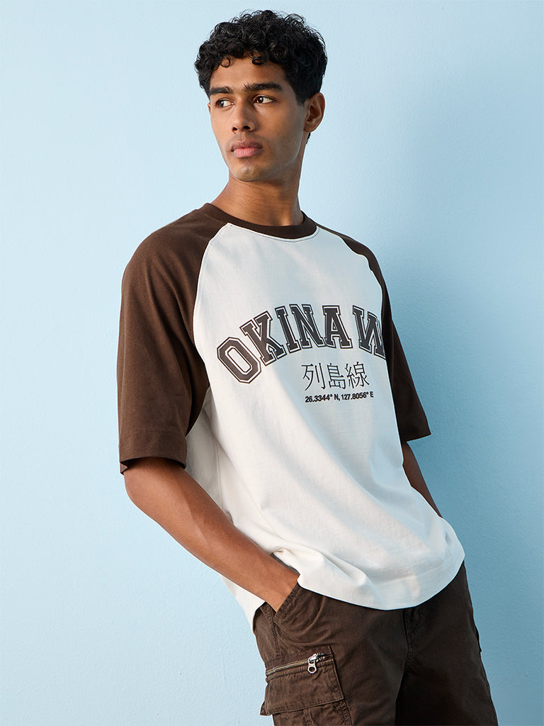 Nuon Off-White Text-Printed Relaxed-Fit Cotton T-Shirt