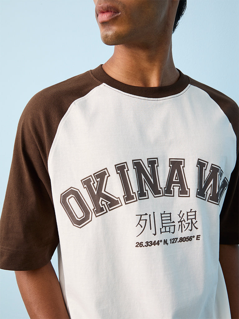 Nuon Off-White Text-Printed Relaxed-Fit Cotton T-Shirt