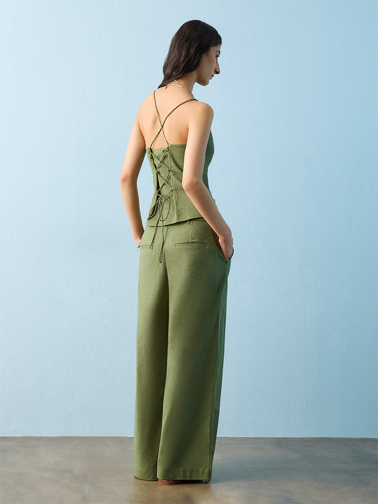 Bombay Paisley Green Embroidered Cotton Pants