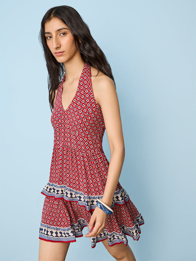 Bombay Paisley Red Printed Tiered Dress