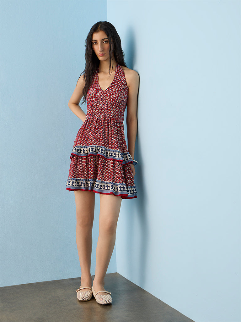 Bombay Paisley Red Printed Tiered Dress
