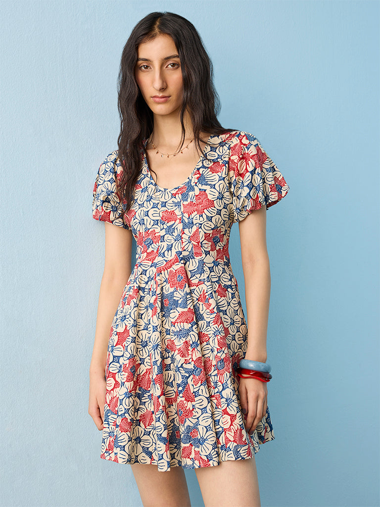 Bombay Paisley Multicolour Floral Cotton A-Line Dress