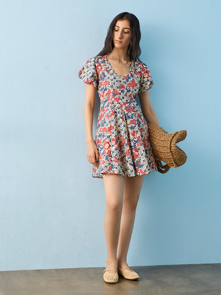 Bombay Paisley Multicolour Floral Cotton A-Line Dress