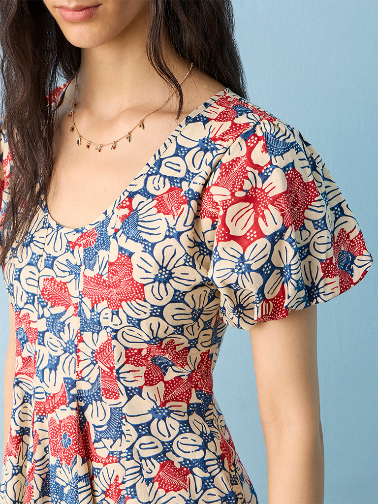 Bombay Paisley Multicolour Floral Cotton A-Line Dress