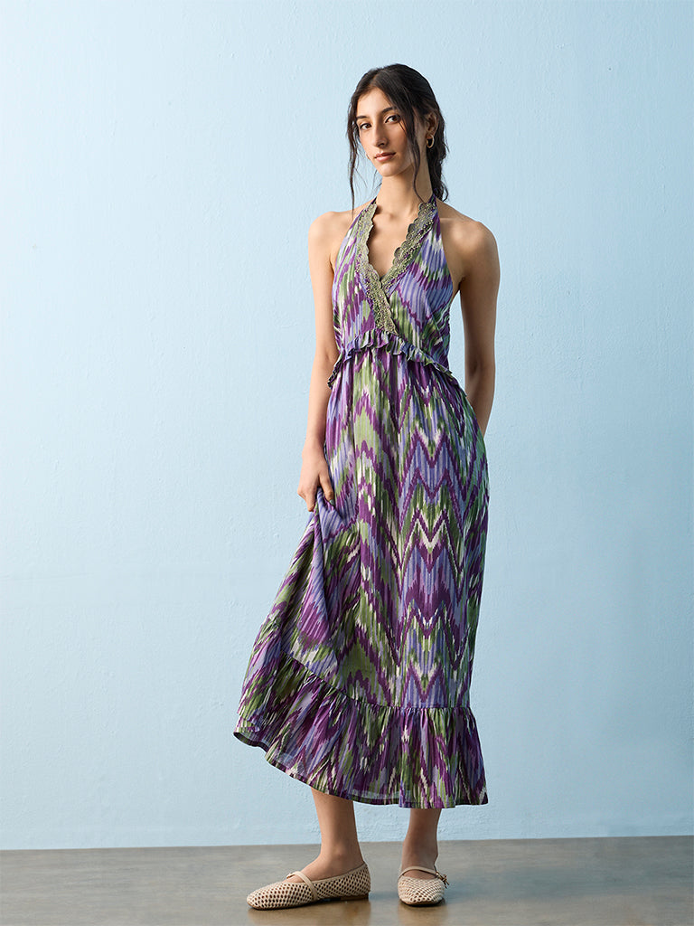 Bombay Paisley Purple Printed Cotton A-Line Dress
