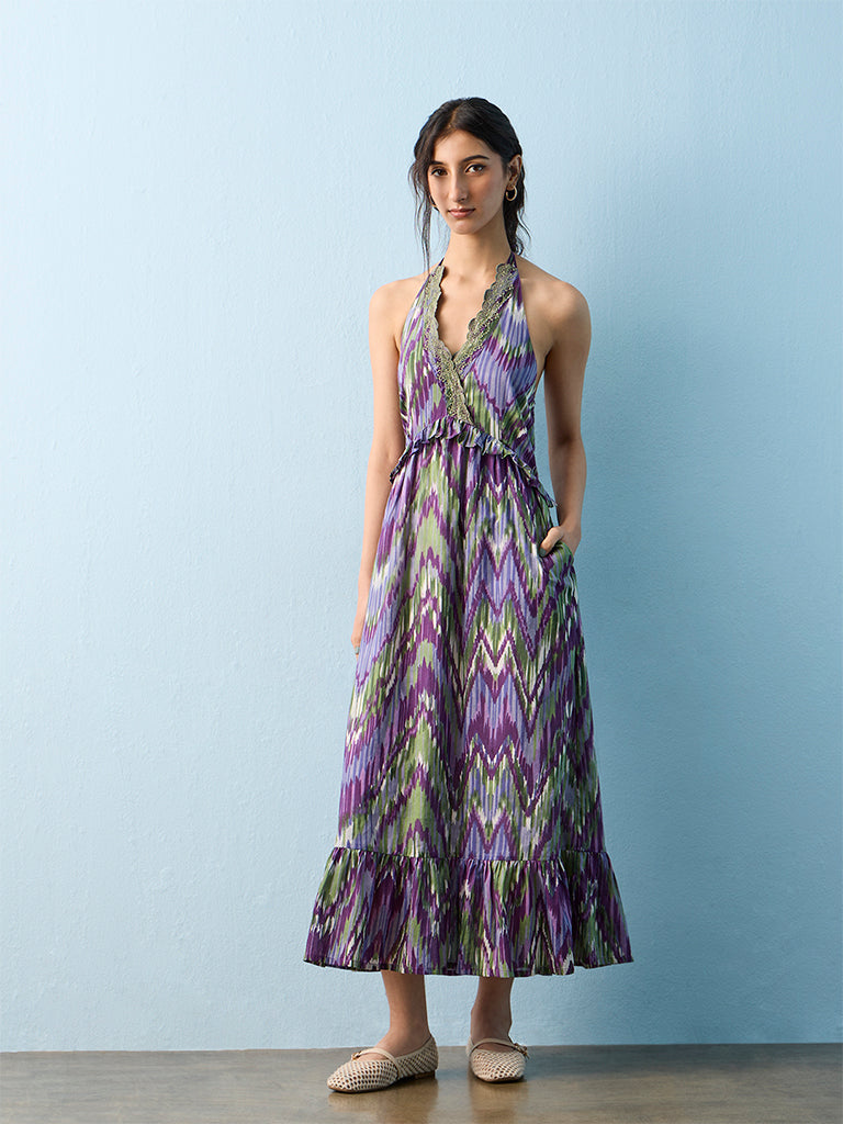 Bombay Paisley Purple Printed Cotton A-Line Dress