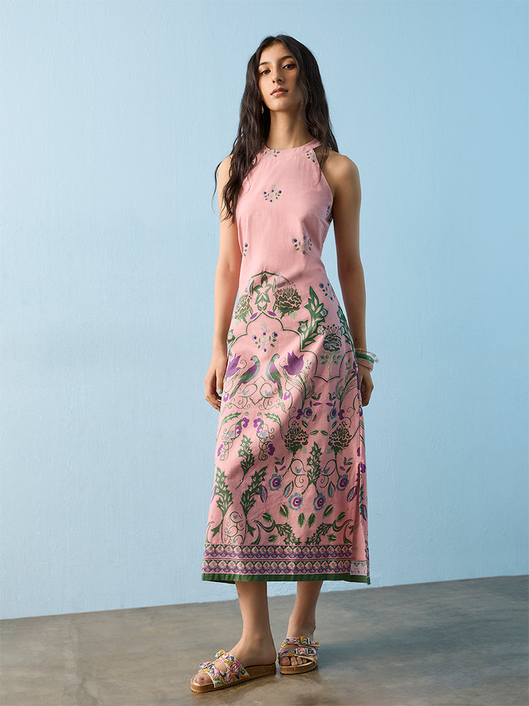 Bombay Paisley Pink Printed Cotton A-Line Dress