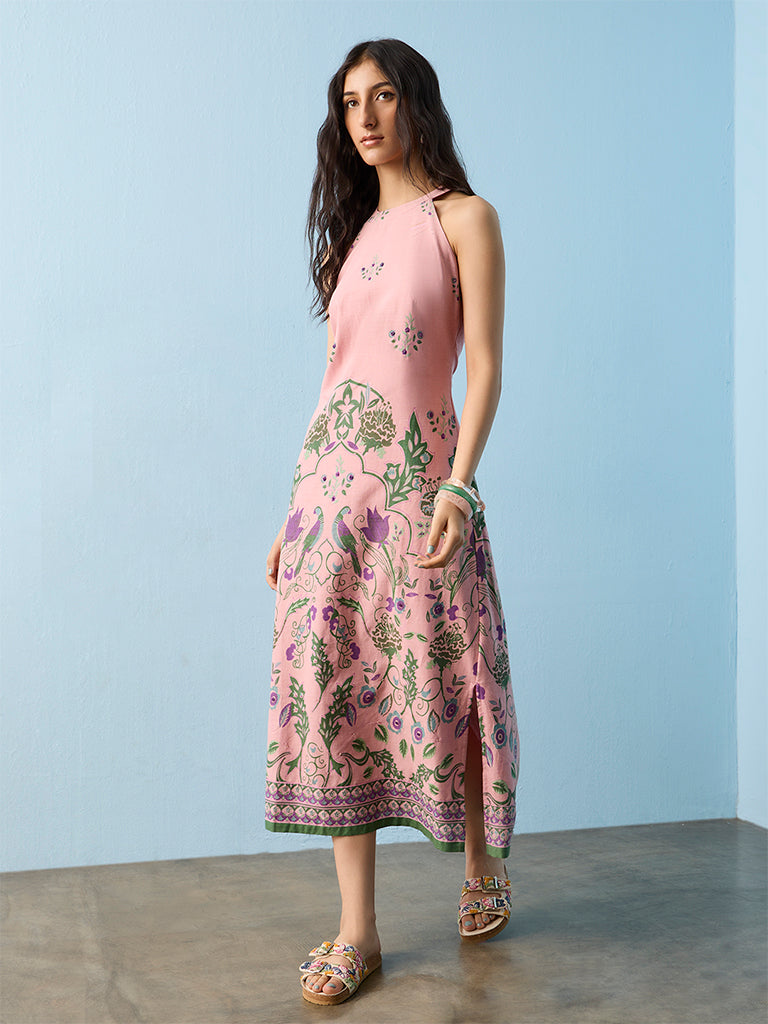 Bombay Paisley Pink Printed Cotton A-Line Dress