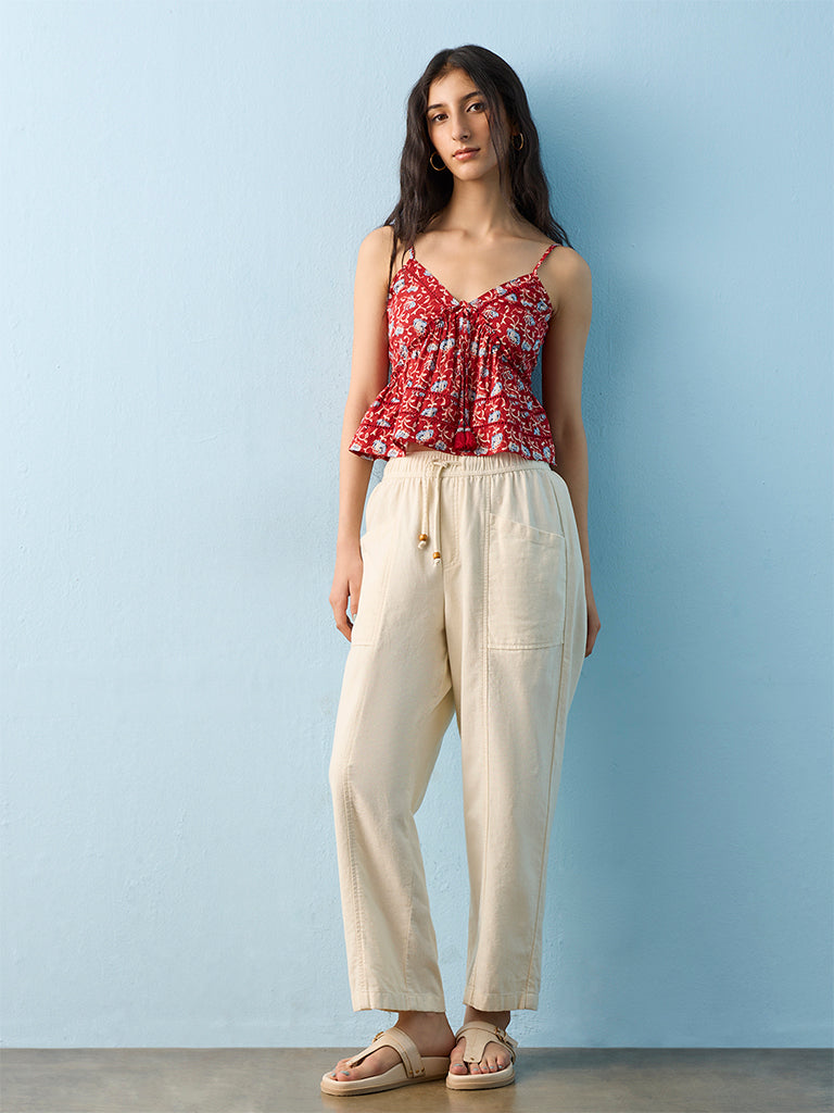 Bombay Paisley Red Floral Pattern Cotton Top