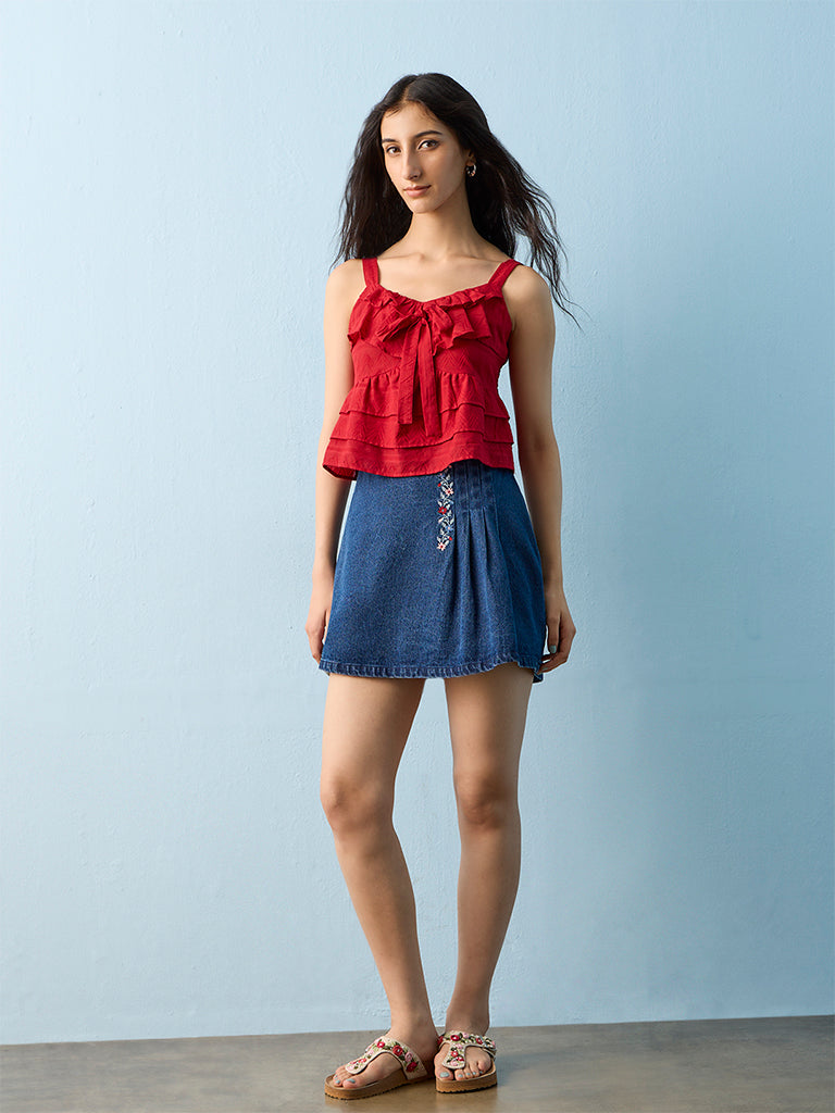 Bombay Paisley Red Cotton Tiered Top