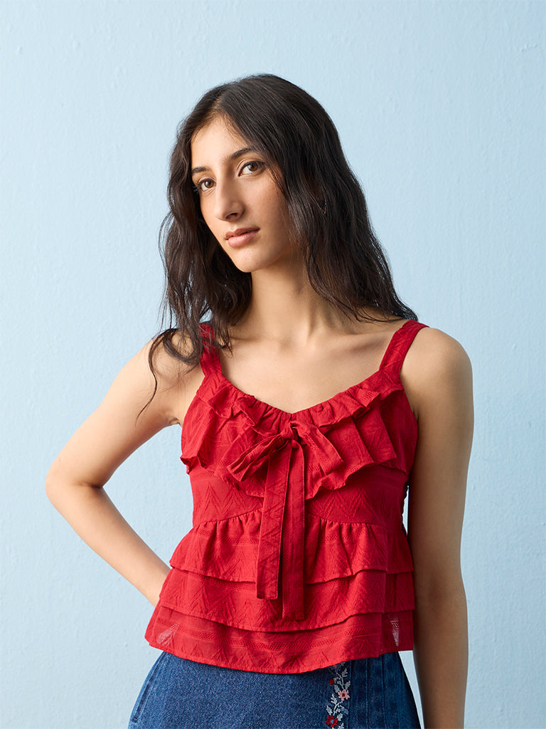 Bombay Paisley Red Cotton Tiered Top