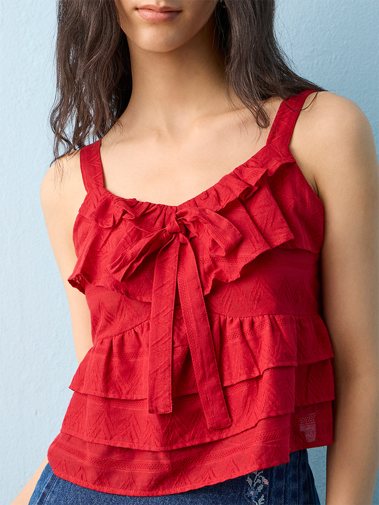Bombay Paisley Red Cotton Tiered Top