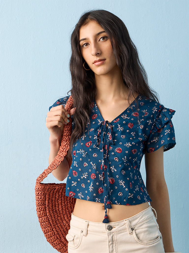 Bombay Paisley Indigo Printed Cotton Top