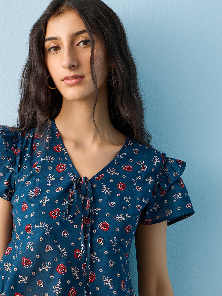 Bombay Paisley Indigo Printed Cotton Top