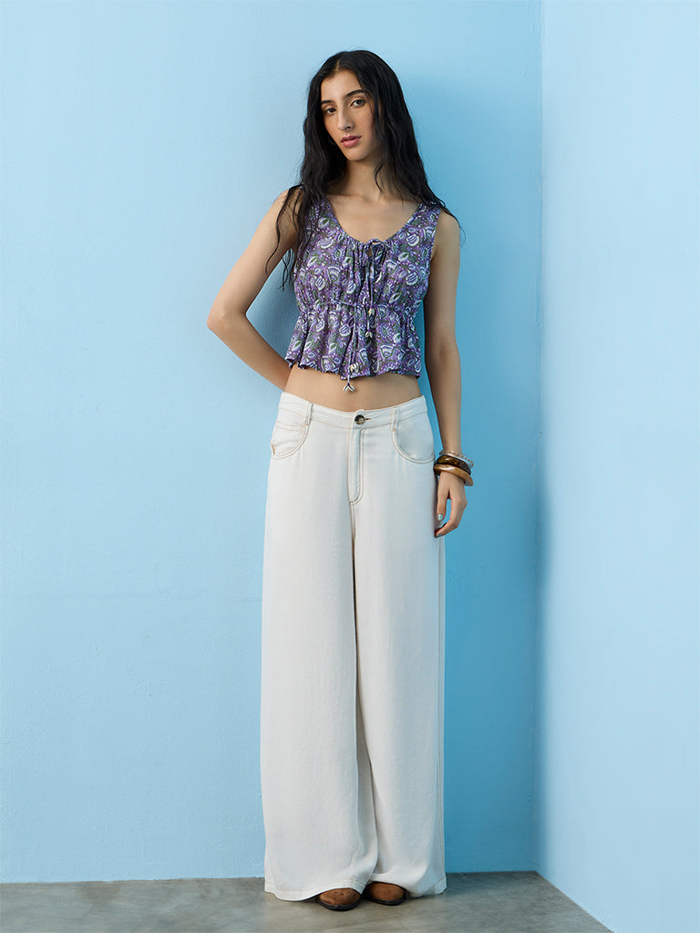 Bombay Paisley Purple Floral Printed Cotton Top