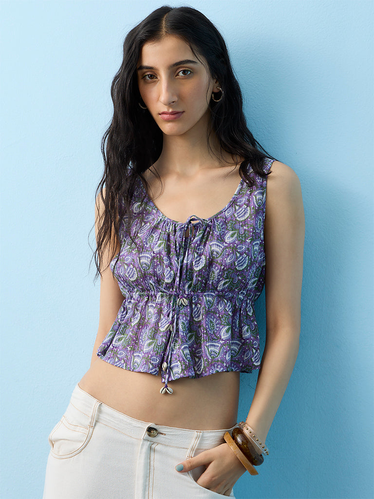 Bombay Paisley Purple Floral Printed Cotton Top