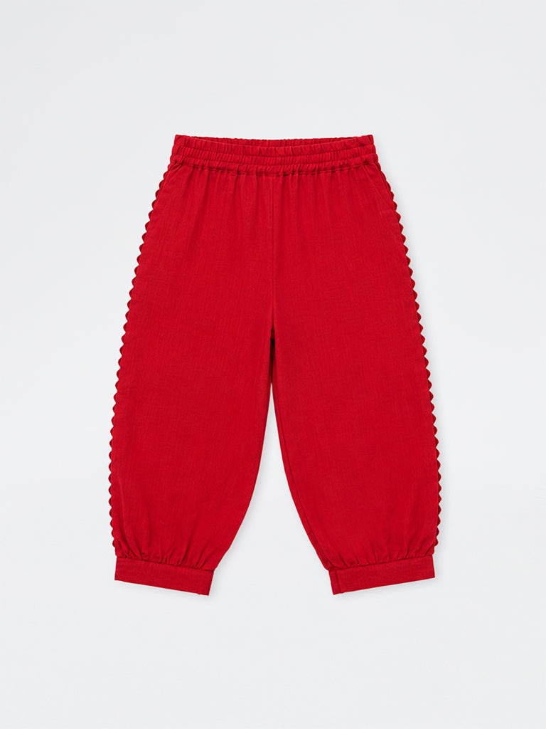 Utsa Kids Girls Red Cotton Ethnic Pants - (2-8 yrs)