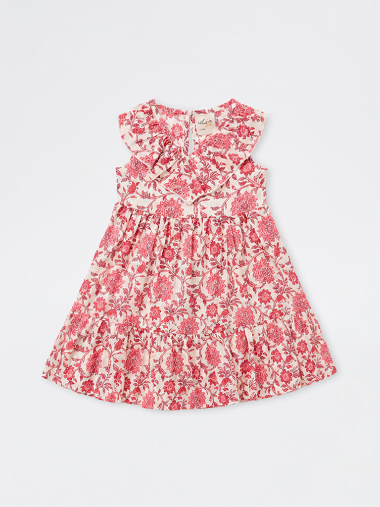 Utsa Kids Girls Pink Floral Printed Cotton A-Line Dress - (2 - 8 yrs)