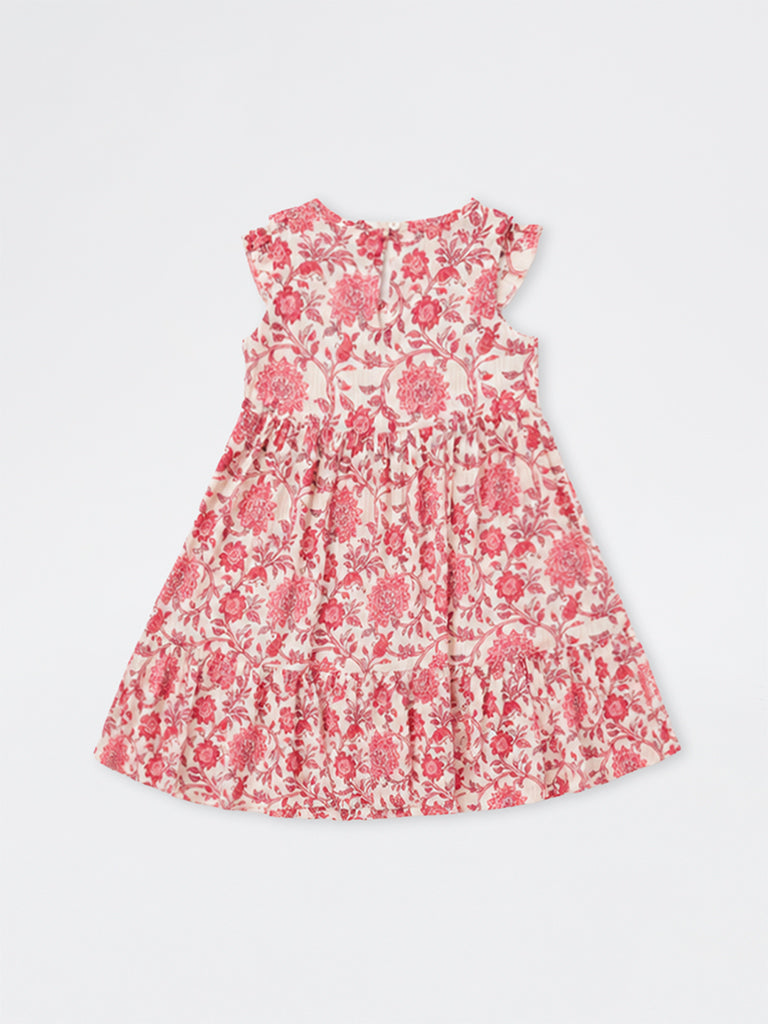 Utsa Kids Girls Pink Floral Printed Cotton A-Line Dress - (2 - 8 yrs)