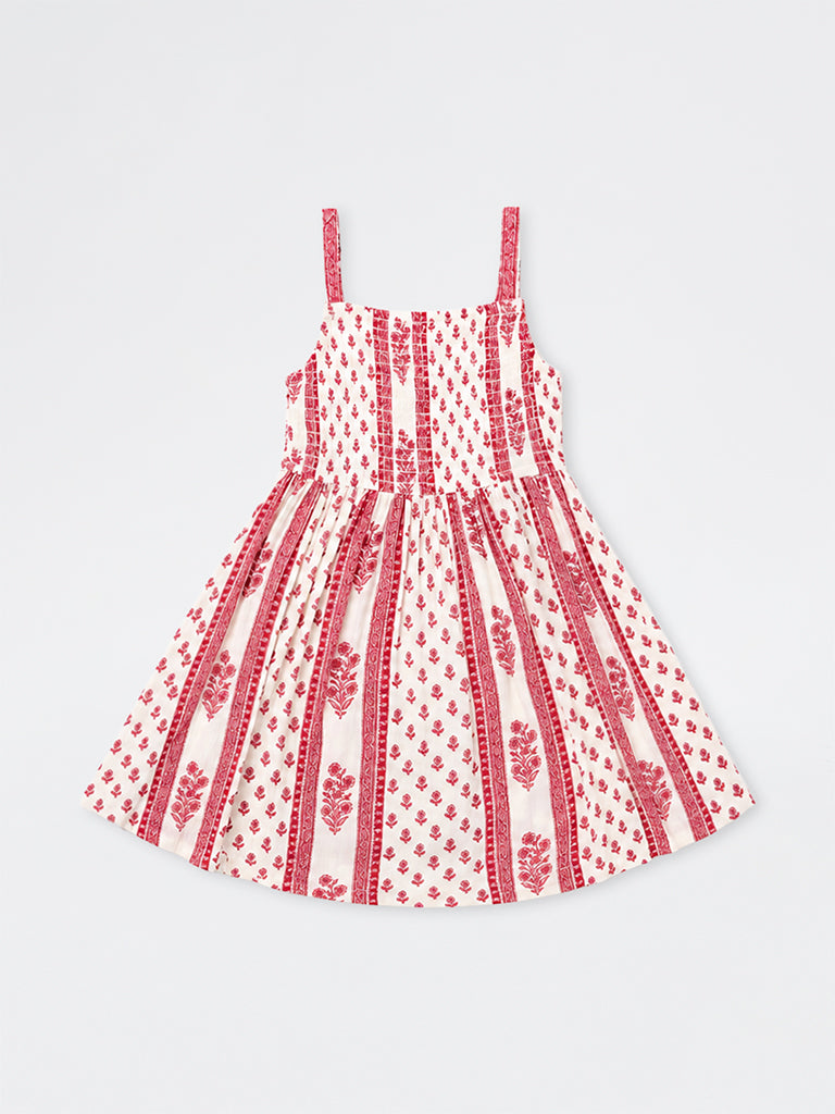 Utsa Kids Girls Red Floral Printed A-Line Dress - (2 - 8 yrs)