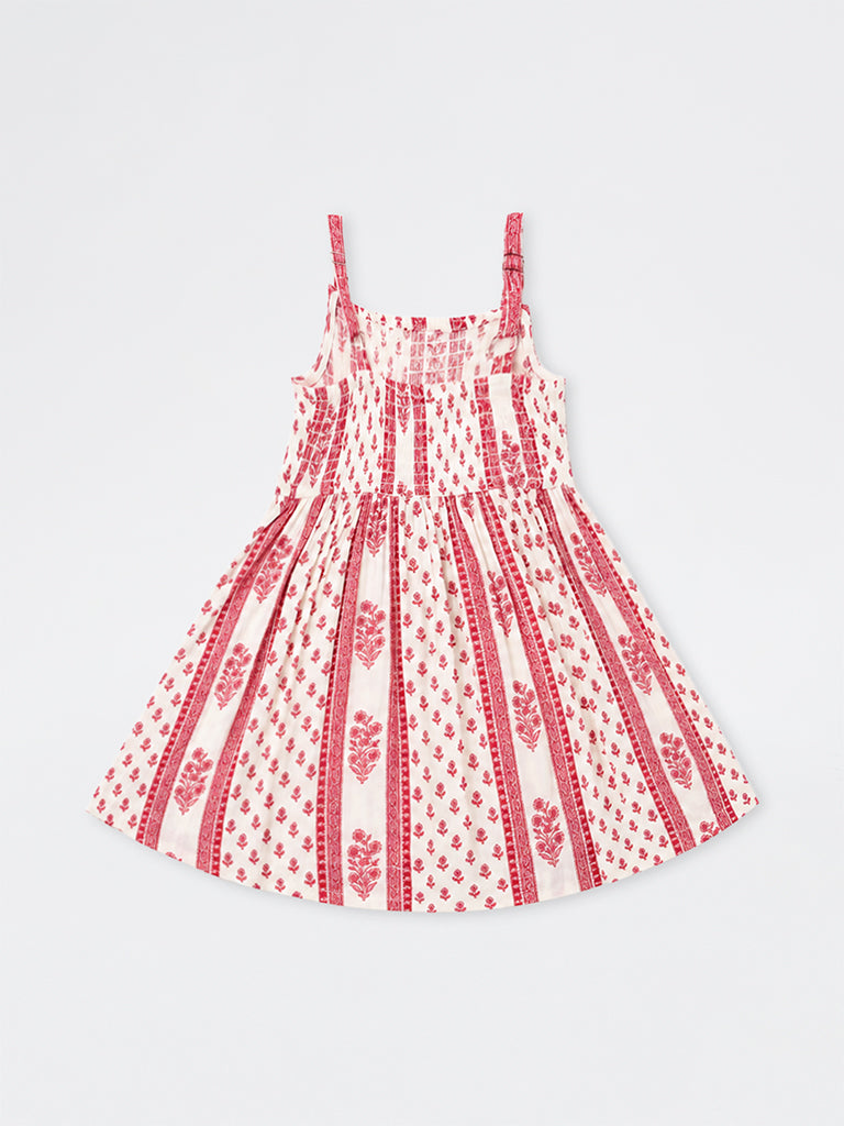 Utsa Kids Girls Red Floral Printed A-Line Dress - (2 - 8 yrs)