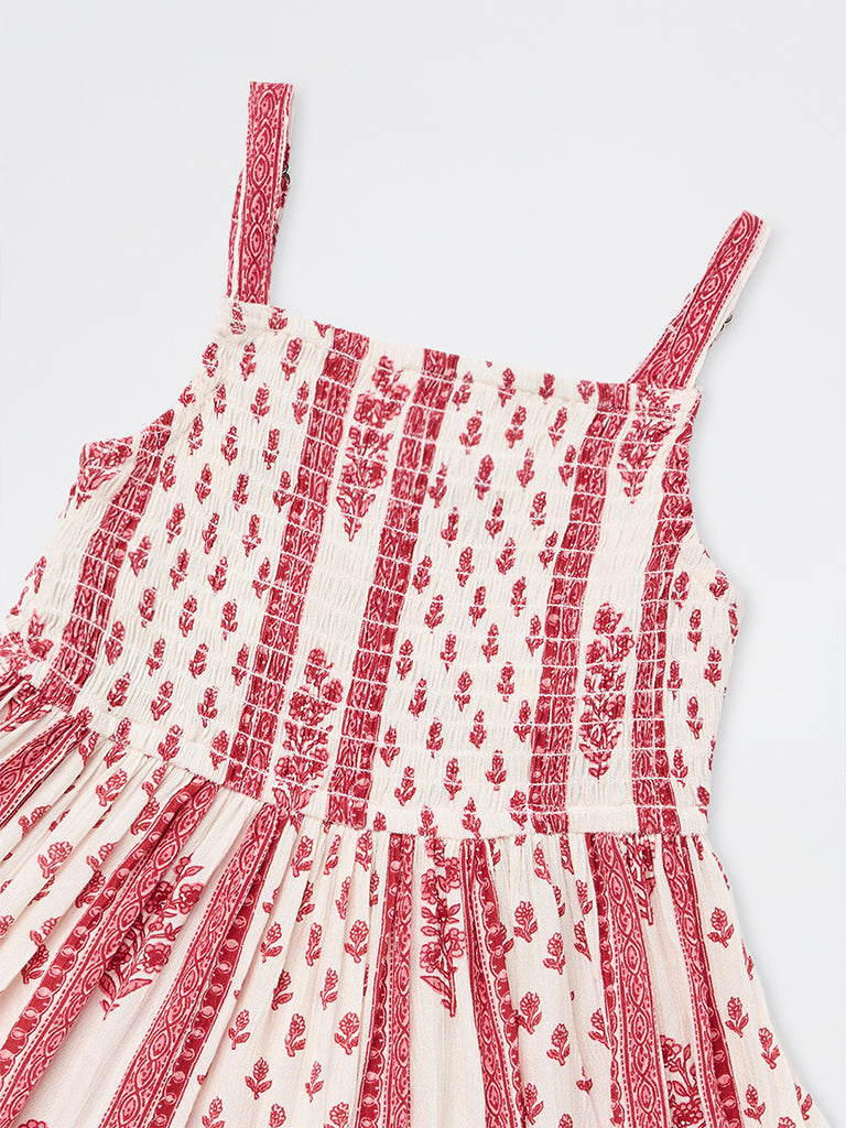 Utsa Kids Girls Red Floral Printed A-Line Dress - (2 - 8 yrs)