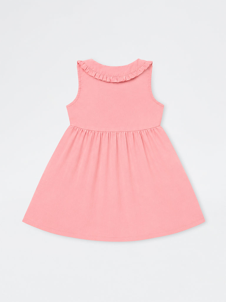 Utsa Kids Girls Pink Floral Embroidered Cotton-Blend A-Line Dress - (2-8 yrs)